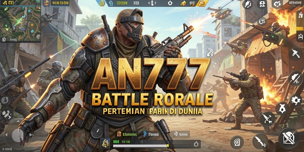 Screenshot AN777 menunjukkan aksi mendebarkan dalam pertempuran Battle Royale.
