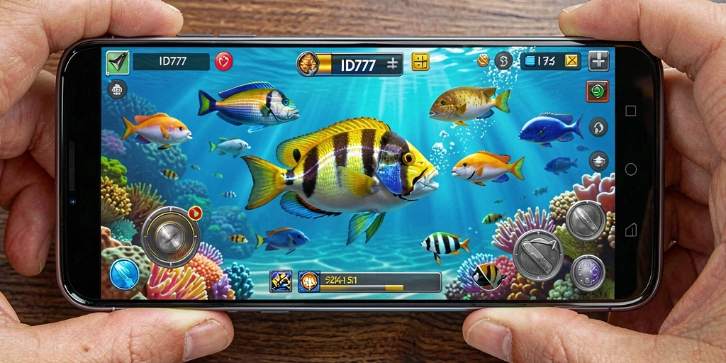 Screenshot utama ID777 menampilkan keseruan gameplay Tembak Ikan.