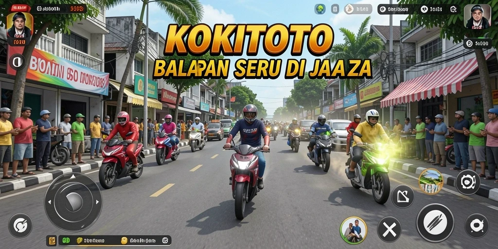 Screenshot gameplay KOKITOTO dengan mobil balap di trek.