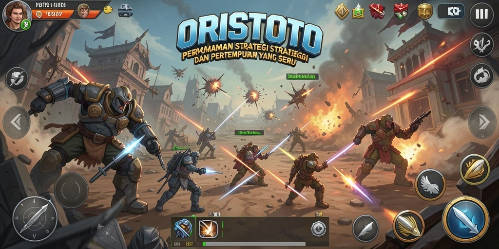 Screenshot gameplay ORISTOTO yang menunjukkan pertempuran strategis.