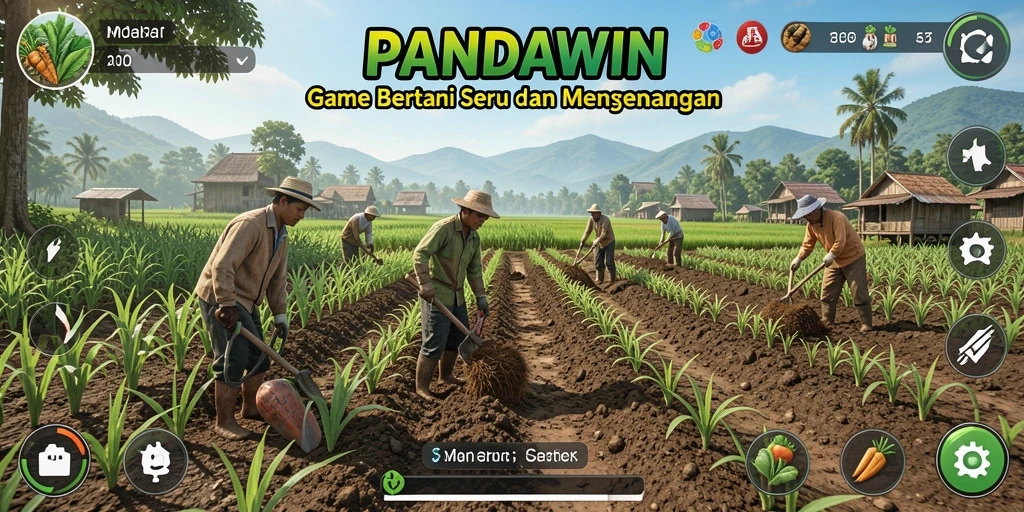 Tampilan seru dari gameplay bertani di PANDAWIN.