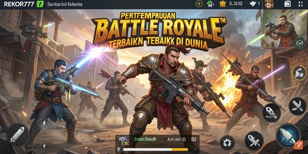 Tangkapan layar gameplay <strong>REKOR777</strong> yang menunjukkan aksi pertempuran seru dalam mode Battle Royale.